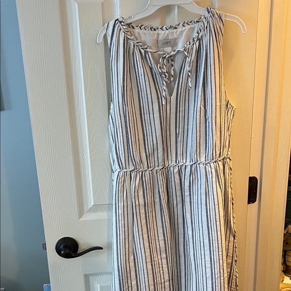 LOFT Navy and White Striped Dress; Size Medium - Picture 1 of 6